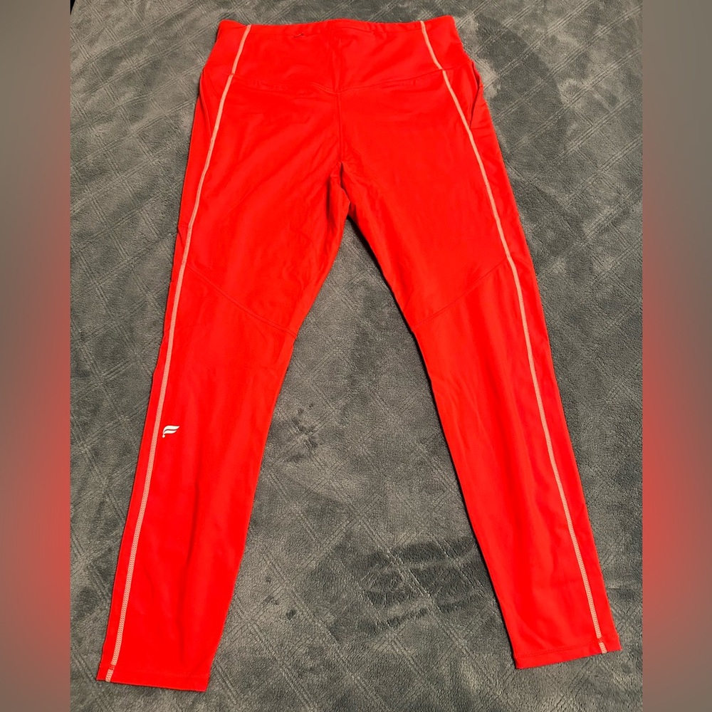 Fabletics NWT 2X Full-Length Leggings in Bright Red with Zipper Pocket
